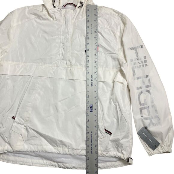 Tommy Hilfiger Windbreaker L White Spellout Hooded Half Zip Jacket Nylon - Picture 4 of 13